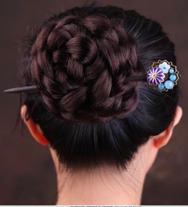 Haarnadel mit Blumen und Chrysanthemen (5 Perlen) – Emaille