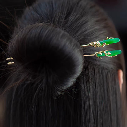 Minimalist New Chinese Jade Chalcedony Hairpin – Eco-Friendly Alloy