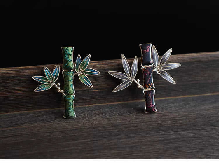 Handmade Heritage Velvet Flower Brooch – Song Brocade & Bamboo Design, Retro Chinese Hanfu Accessory for Women