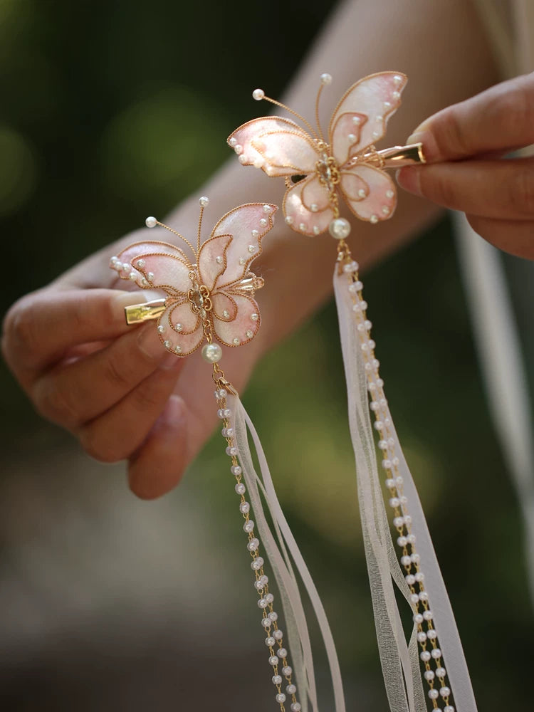 Butterfly Fairy Tassel Hair Clip – New Chinese Style Elegant Hanfu Hair Accessory（ a pair）
