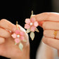 Pink Flower Dangle Earrings – Elegant Hanfu & Song Dynasty Style Accessories