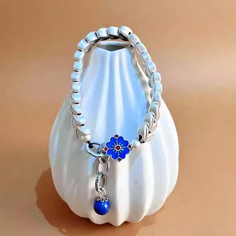 Traditional Chinese Feng Shui Wheat Motif Bracelet with Lapis Lazuli – Adjustable Lucky Hand Chain | 999 Sterling Silver