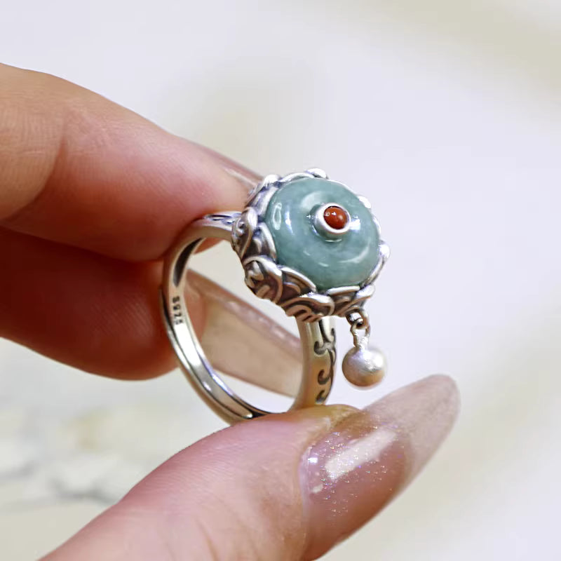 Vintage Chinese Style Rotating Jade Ring – Six-Character Mantra Peace Amulet Spinner Ring | 925 Sterling Silver