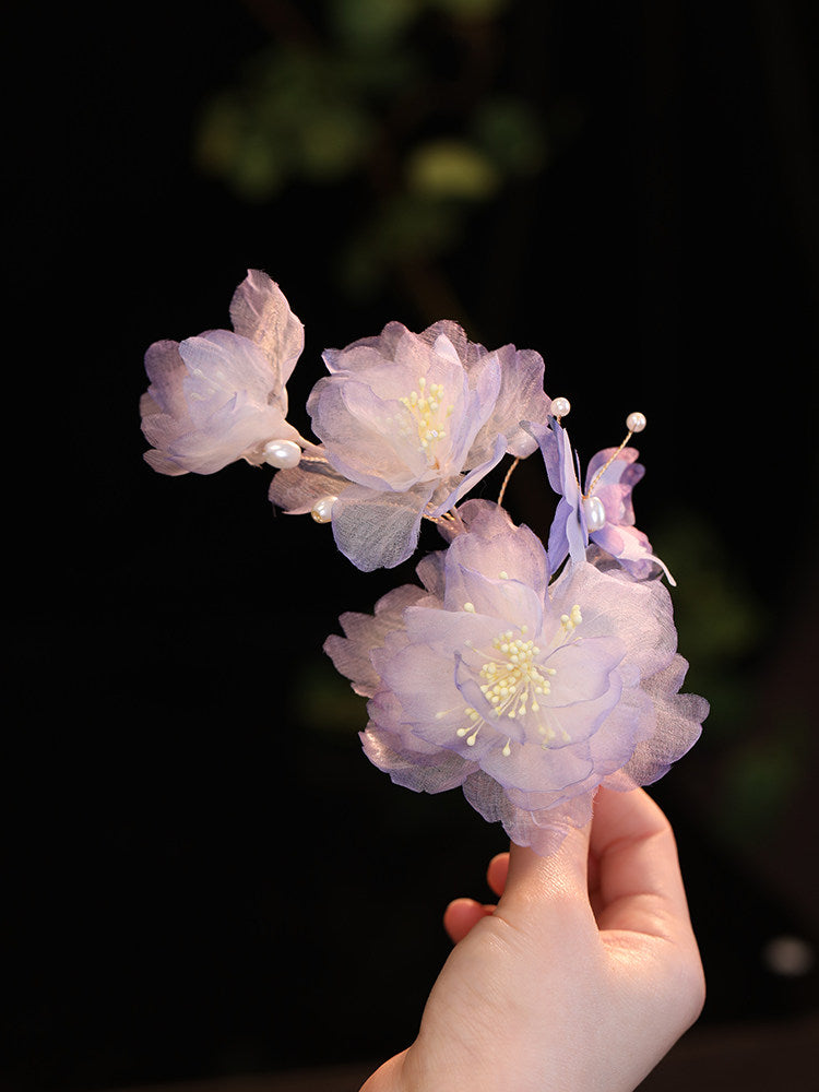 Handmade Silk Peony Hair Clip – Tang Style Floral Hair Accessory