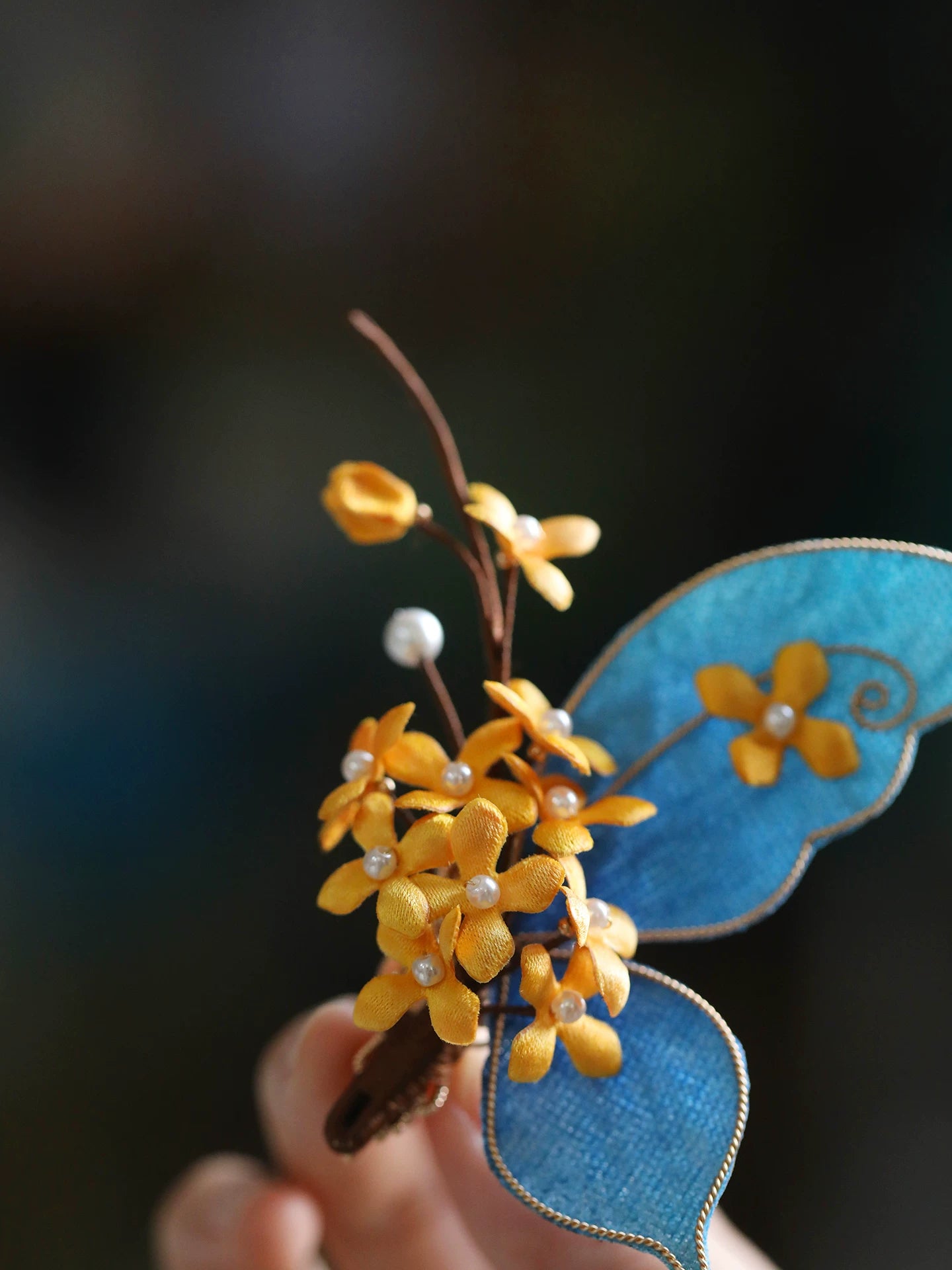 Fairy-Inspired Blue Butterfly Osmanthus Hair Clip – New Chinese Style Hair Ornament