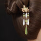 Agate and Tassel Hairpin – Handmade Red and Green Hanfu Hair Accessory with Pearls and Shells