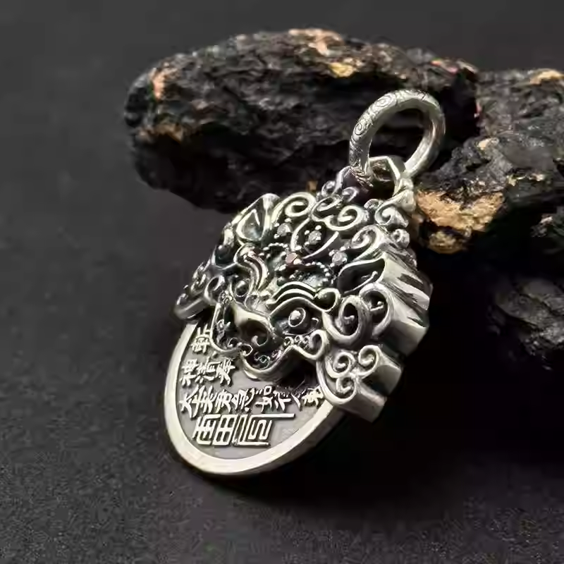 Rotating Bagua (Eight Trigrams) Pi Xiu Pendant Necklace – 925 Sterling Silver Feng Shui Amulet