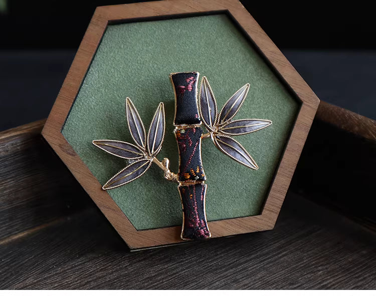 Handmade Heritage Velvet Flower Brooch – Song Brocade & Bamboo Design, Retro Chinese Hanfu Accessory for Women