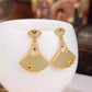 White Jade Fan S925 Gold-Plated Silver Hetian Jade Bamboo Palace Style Chinese Earrings for Women
