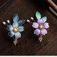 Handcrafted Blue & Purple Velvet Flower Side Hairpin | Chinese Hanfu & Qipao Hair Accessory, Alloy & Cloisonné Silk