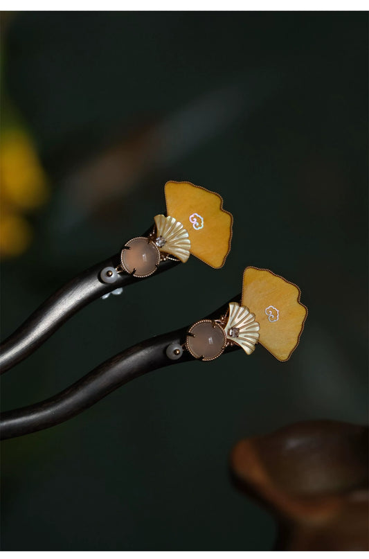 Handcrafted Velvet Flower Ginkgo Leaf Hairpin - Elegant Chinese Hair Accessory for Women