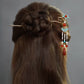 Red Agate Butterfly Pearl Tassel Hairpin – Handmade Hanfu Hair Accessory with Gold