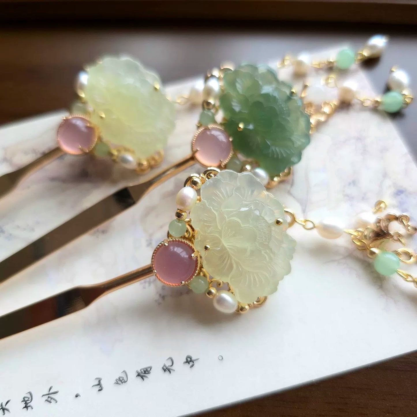 Traditional Chinese Hair Stick with Jade & Pearls | Handmade Hanfu & Qipao Hair Accessory