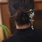 Chinese Style Ebony Wood Lotus Dragonfly Hairpin with Tassel – Peacock Blue Hanfu Hair Accessory for Women