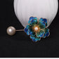 Handmade Peacock Blue Velvet Flower Pearl Brooch – Chinese Heritage Silk Floral Pin for Elegant Women