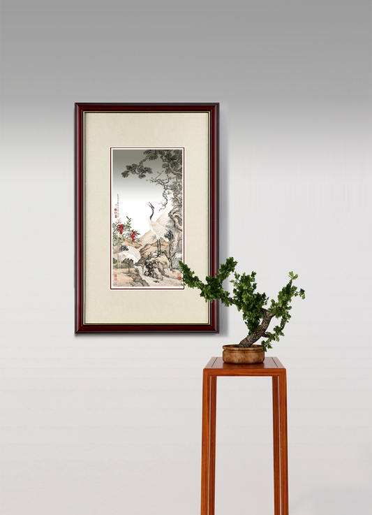 Pine, Plum, Twin Cranes Silver Wall Art – Handcrafted Chinese Repoussé Décor