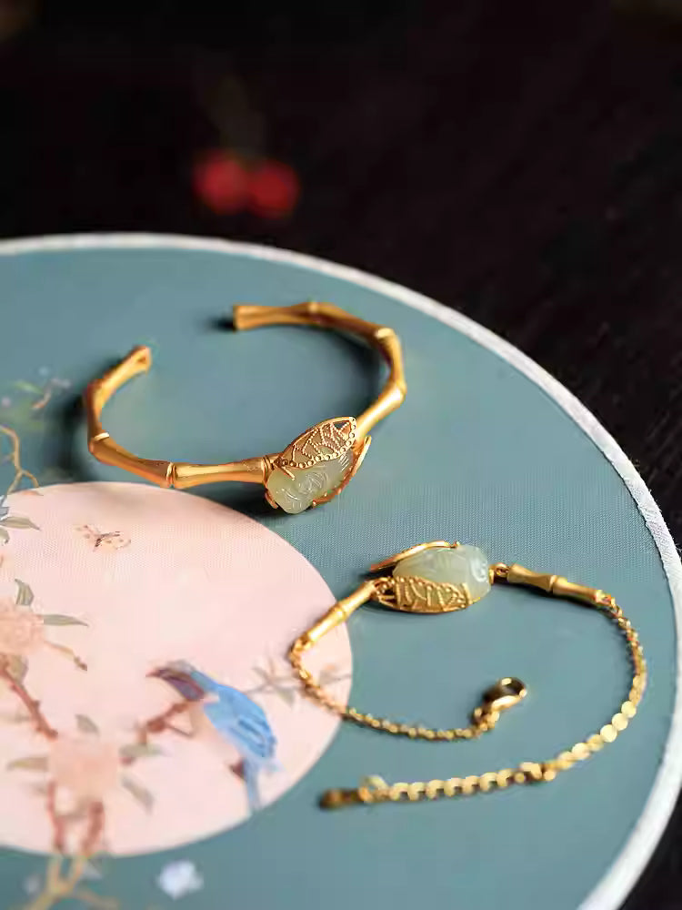 Bamboo Hetian Jade Bracelet – Handcrafted Chinese Heritage Jewelry