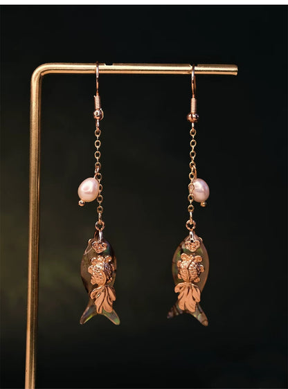 Handcrafted Goldfish Tassel Earrings – Elegant Chinese Style Dangle Earrings for Women