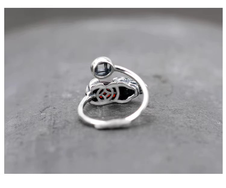 925 Sterling Silver Garnet Pi Xiu Ring –  Lucky Coin Feng Shui Jewelry for Women and Men