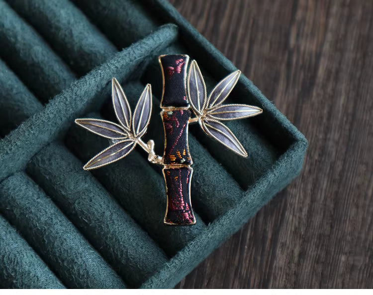 Handmade Heritage Velvet Flower Brooch – Song Brocade & Bamboo Design, Retro Chinese Hanfu Accessory for Women