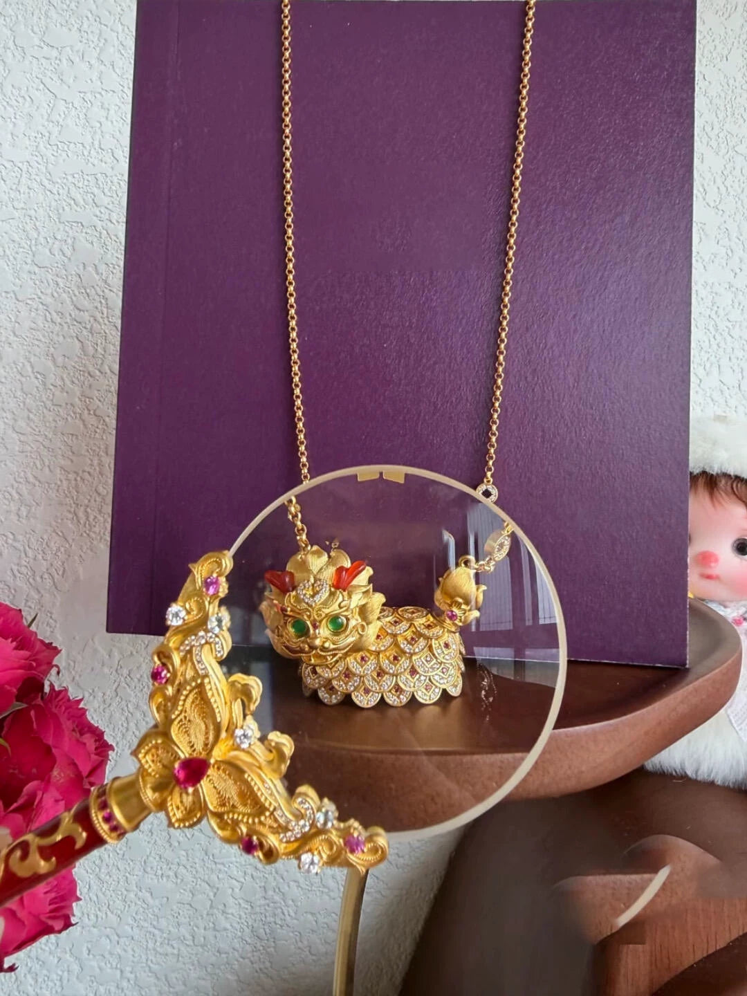 Chinese Mythical Qilin Necklace with Ancient Coin Pendant – Elegant Oriental Lucky Charm