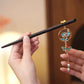 Chinese Style Ebony Wood Lotus Dragonfly Hairpin with Tassel – Peacock Blue Hanfu Hair Accessory for Women