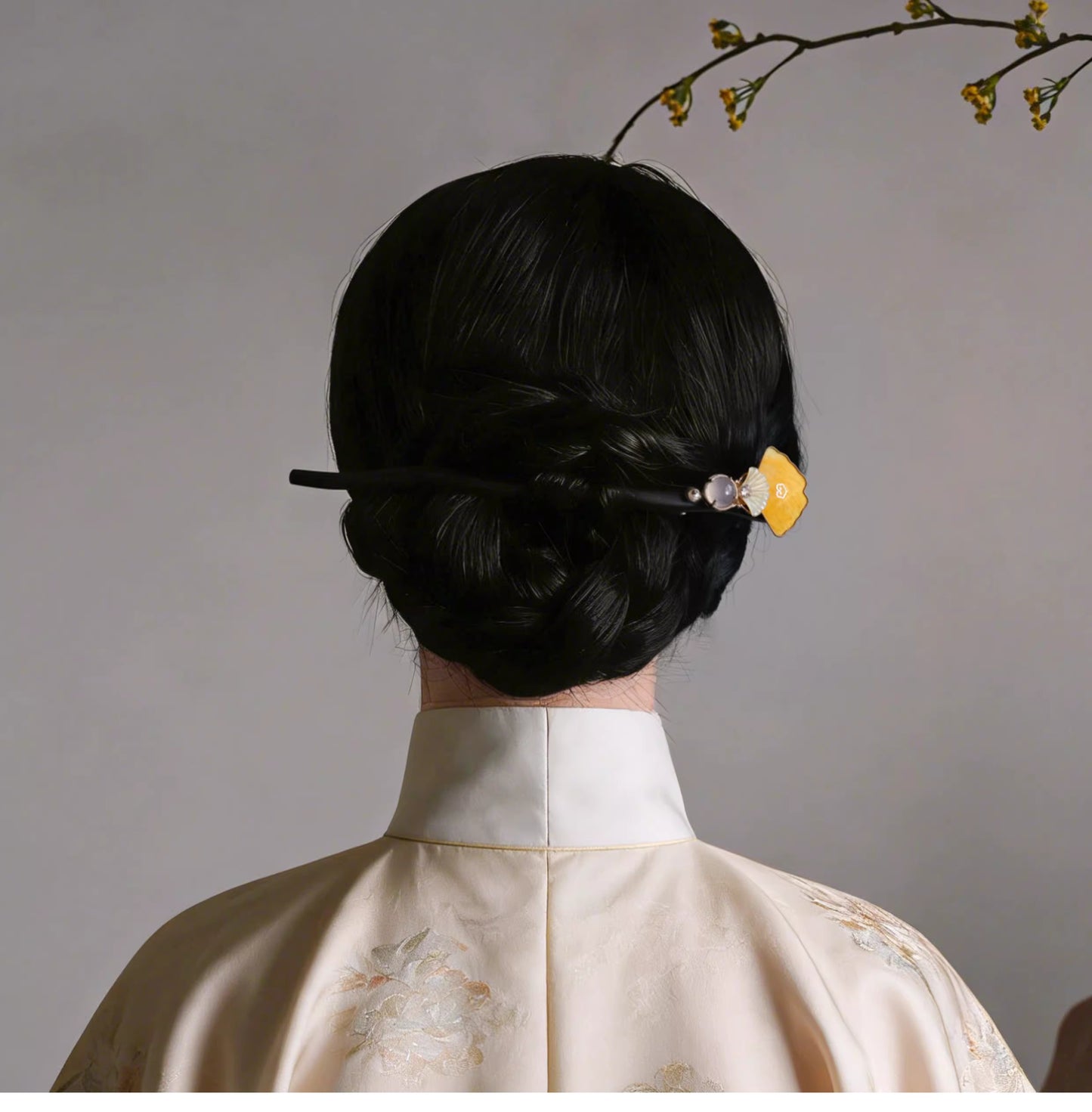 Handmade Intangible Heritage Cloisonné Velvet Ginkgo Leaf Black Ebony Hairpin – New Chinese Style for Hanfu & Qipao