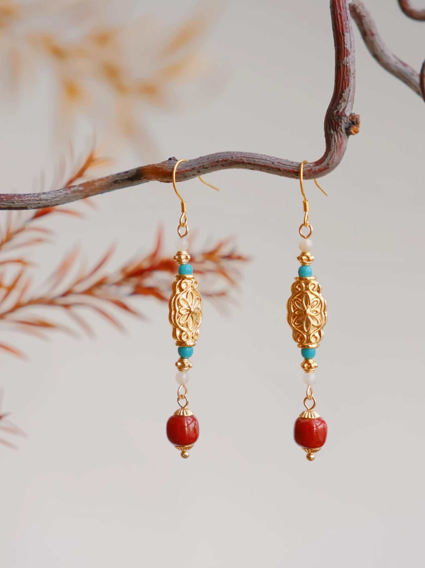 Dunhuang Red Agate Earrings – New Chinese Style Silver Drop Earrings for Hanfu