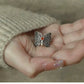 925 Sterling Silver Filigree Red Agate Butterfly Ring – Adjustable Vintage Chinese Style Statement Ring