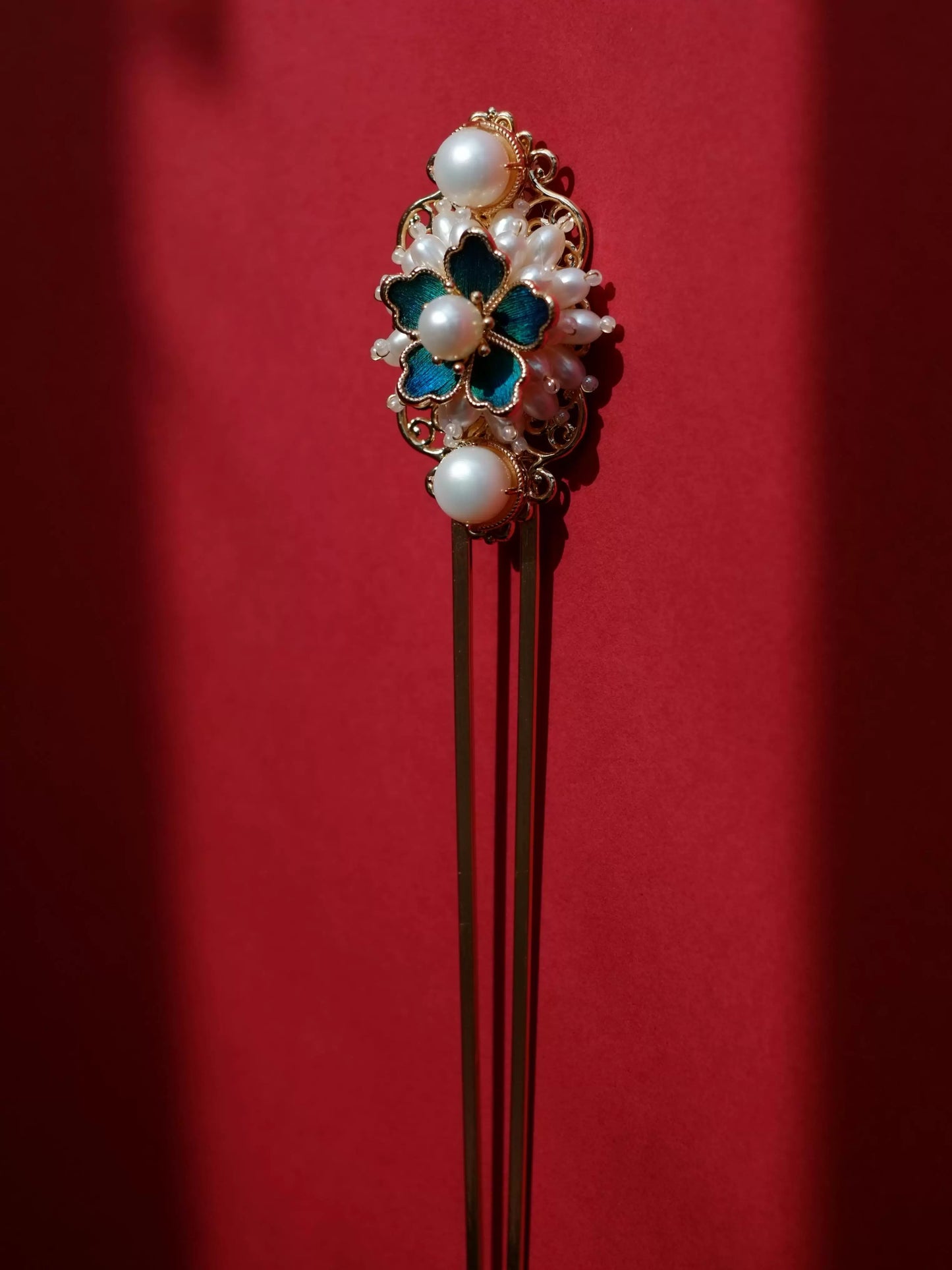 Luxury Pearl Dian Cui Style Hairpin – New Chinese Style Peacock Feather Hair Fork