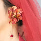Handmade Red Ombre Blossom Ear Cuff – Elegant Bridal Ear Jewelry Without Piercing