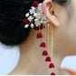 New Chinese Style Red Lily Earrings – Long Tassel Ear Clip for Hanfu and Qipao