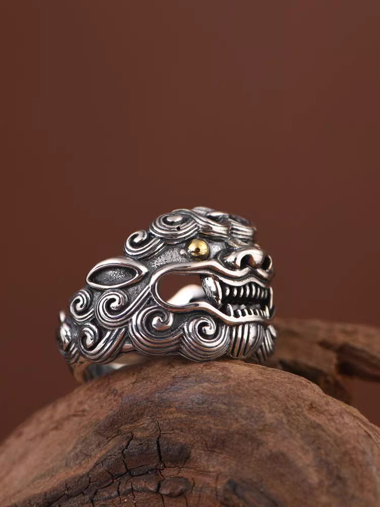 Vintage Thai Pi Xiu Ring – Adjustable Men's Lucky Beast Open Band Ring