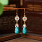 Ancient Gold Enamel Turquoise Earrings – Elegant Hanfu & Qipao Accessories