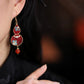 Elegant pearl embedded fabric gourd earrings retro Chinese aesthetic long drop earrings