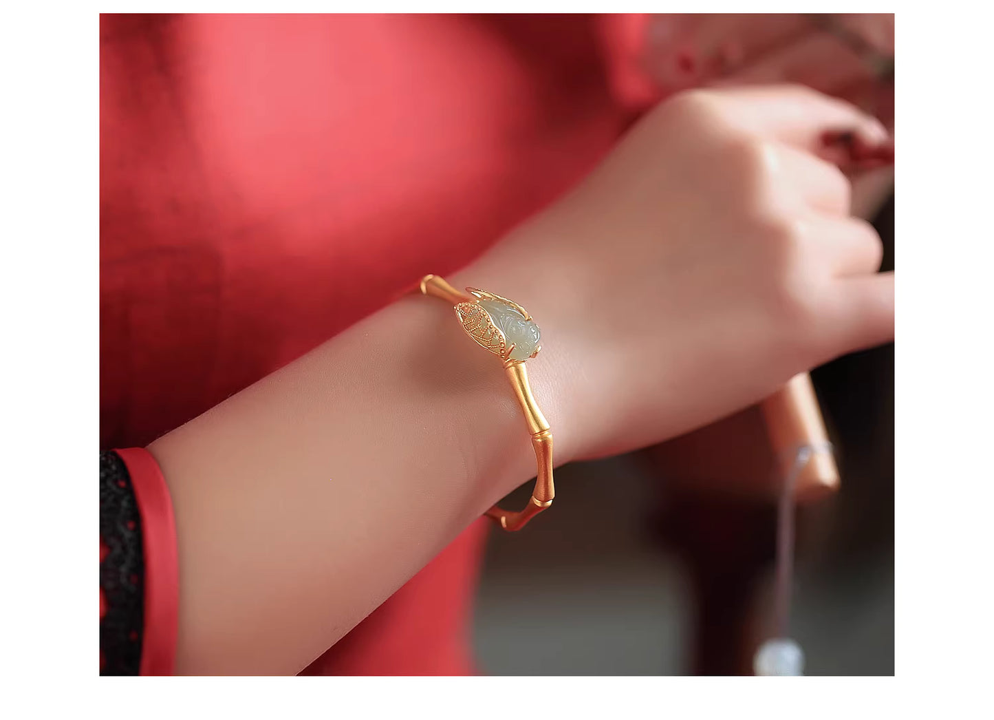 Bamboo Hetian Jade Bracelet – Handcrafted Chinese Heritage Jewelry