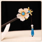 White Flower 3 Blue Pearl Blue Jade Chalcedony Tassel Hairpin - Wood