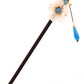 White Flower 3 Blue Pearl Blue Jade Chalcedony Tassel Hairpin - Wood