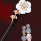 White Flower 6 Beads Leaves Tassel Hairpin-Wood