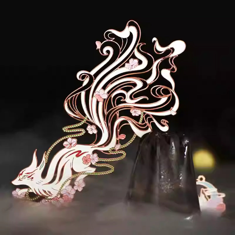 Nine-Tailed Fox King Hollow Metal Bookmark – Premium Off-White Stainless Steel, Shan Hai Jing Inspired Gift