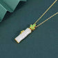 Original Chinese Style Hetian Jade Bamboo Pendant with Gold Enamel – 36×9mm, 4.3g, White & Green, Versatile Collarbone Necklace for Women