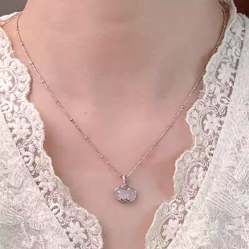 S925 Sterling Silver Lotus Chalcedony Pendant Necklace – Adjustable 40+5cm Clavicle Chain for Women | Elegant Spring Jewelry