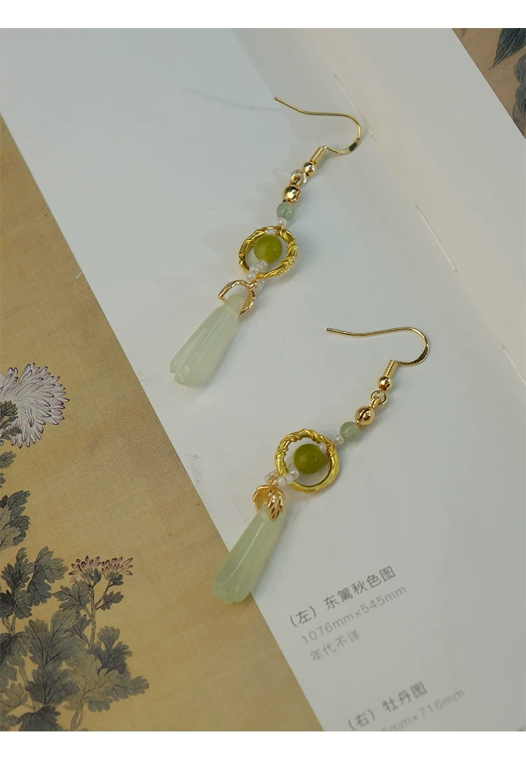 Natural Xiuyu Jade Earrings with 14K Gold-Filled Hooks – Elegant Chinese Jade Jewelry for Women