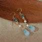 Gold-plated silver hooks, blue bamboo leaves, imitation pearls and quartz gourds