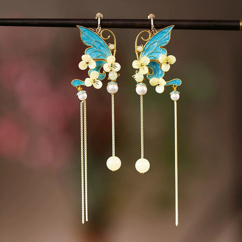 Butterfly earrings with gold-tone clip-on backs, no-piercing option