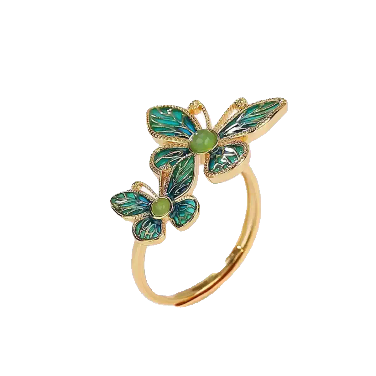 Open adjustable band and double butterfly design viewed from above