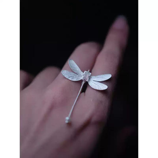 Textured Dragonfly Zircon Brooch – New Chinese Style Silver-Plated Copper Lapel Pin