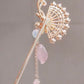 Pink flower fan shaped 2 pink bead tassel hairpin