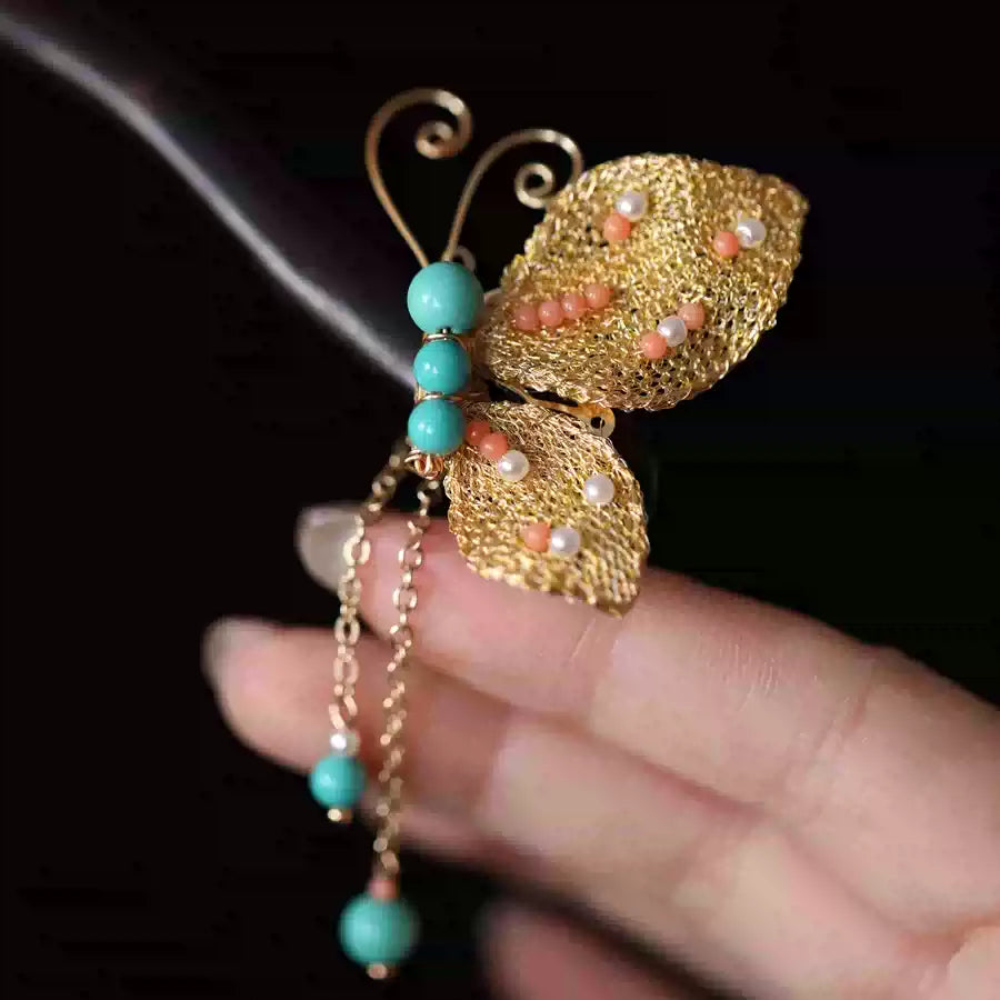 Close-up view of the butterfly hairpin details