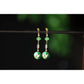 Close-up rear view of the green floral earrings and fastening components